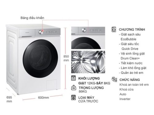 kich thuoc may giat say samsung inverter giat 12 kg say 8 kg wd12bb944dghsv