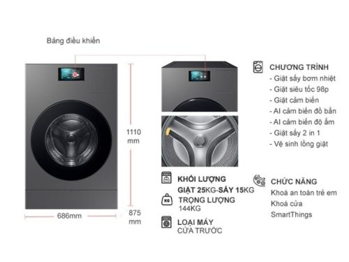 kich thuoc may giat say samsung inverter giat 25 kg say 15 kg wd25db8995bzsv