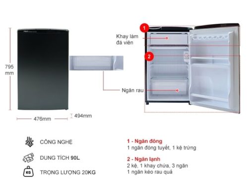 Tủ Lạnh 1 cánh mini 90 Lít Aqua AQR-D99FA (BS) 4 kich thuoc tu lanh 1 canh mini 90 lit aqua aqr d99fa bs
