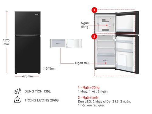 kich thuoc tu lanh 2 canh 130 lit aqua aqr t160fabs