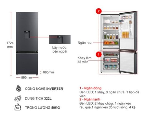 kich thuoc tu lanh 2 canh inverter 321 lit toshiba gr rb405wea pmv06 mg