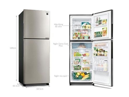 kich thuoc tu lanh 2 canh inverter 330 lit sharp sj xp352ae sl