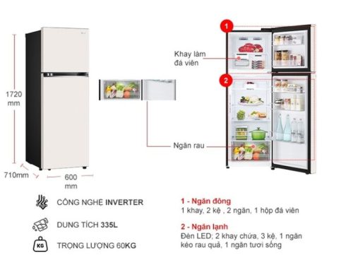 kich thuoc tu lanh 2 canh inverter 335 lit lg gn b332bg