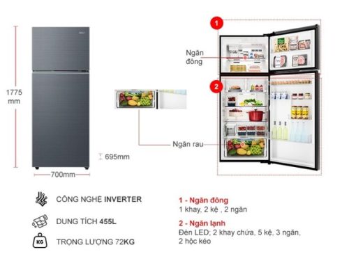 kich thuoc tu lanh 2 canh inverter 455 lit aqua aqr ta518fasl