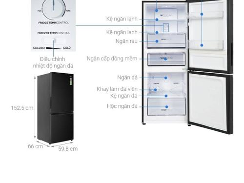 kich thuoc tu lanh 2 canh ngan da duoi inverter 260 lit aqua aqr b310ma fb