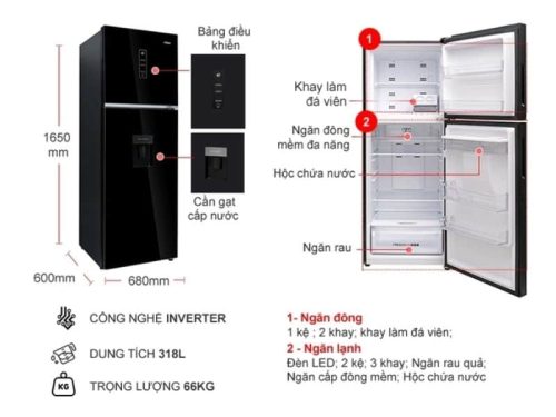 kich thuoc tu lanh 2 canh ngan da tren inverter 318 lit aqua aqr t369fa wgb