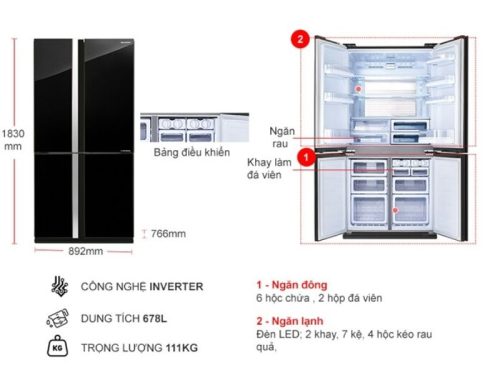 Tủ Lạnh 2 cánh side by side Inverter 678 Lít Sharp SJ-FX688VG-BK 4 kich thuoc tu lanh 2 canh side by side inverter 678 lit sharp sj fx688vg bk