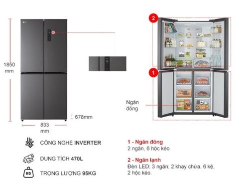 kich thuoc tu lanh 4 canh multi door inverter 470 lit lg gr b50bl