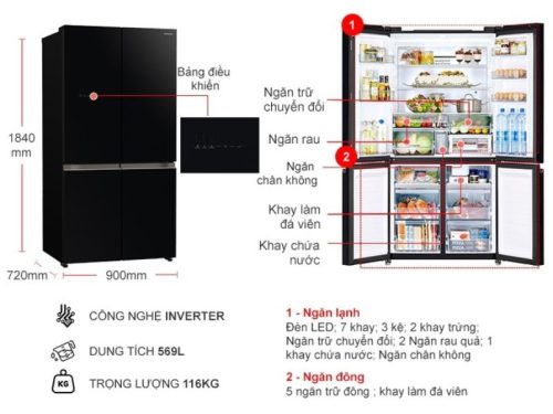 kich thuoc tu lanh 4 canh multi door inverter 569 lit hitachi r wb640vgv0 gbk
