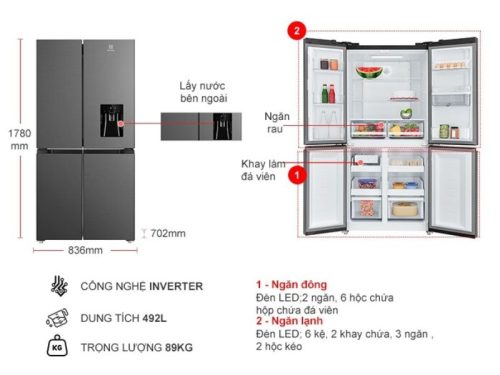 kich thuoc tu lanh 4 canh multi doors inverter 492 lit electrolux eqe4960a b