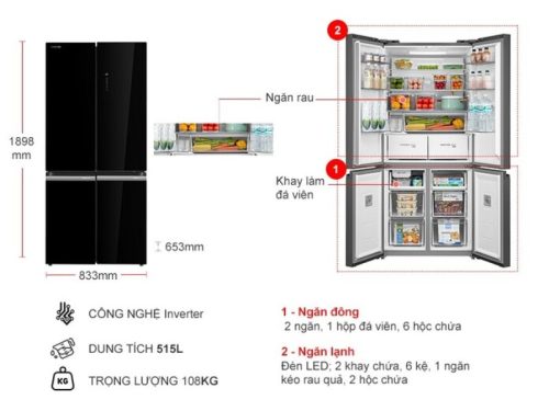 kich thuoc tu lanh 4 canh multi doors inverter 515 lit toshiba gr rf665wia pgv22 xk
