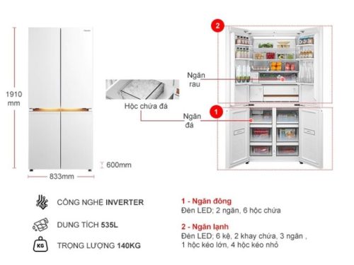 kich thuoc tu lanh 4 canh multi doors inverter 535 lit toshiba gr rf695wi pgv67
