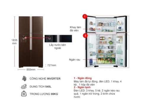 kich thuoc tu lanh hitachi inverter 540 lit r fw690pgv7x gbw