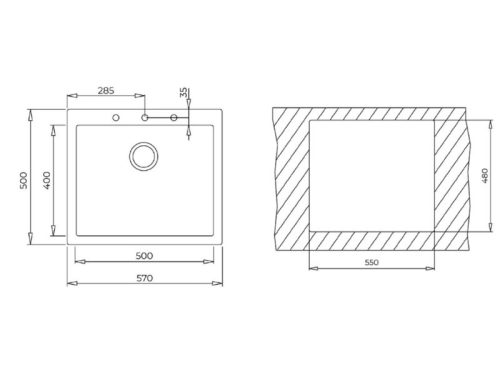 Chậu đá lắp nổi 1 hộc rửa Teka FORSQUARE 50.40 TG 115230005 3 kich thuoc chau da lap noi 1 hoc rua teka forsquare 50 40 tg 115230005