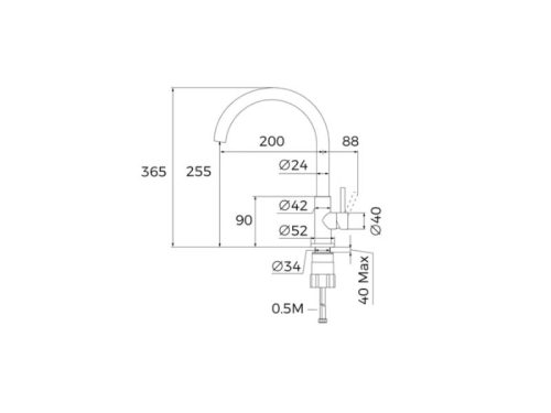 Vòi rửa chén Teka UNI 9310 116030070 5 kich thuoc voi rua chen teka uni 9310 116030070