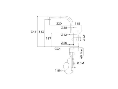 Vòi rửa chén Teka UNI 9331 116020022 4 kich thuoc voi rua chen teka uni 9331 116020022