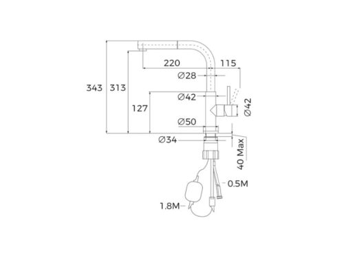 Vòi rửa chén Teka UNI 9331 116020023 5 kich thuoc voi rua chen teka uni 9331 116020023