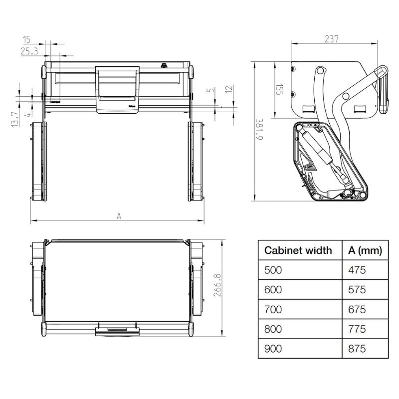 Kích thước Kệ nâng hạ Hafele 504.68.372 Imove R600mm Kích thước Kệ nâng hạ Hafele 504.68.372 Imove R600mm