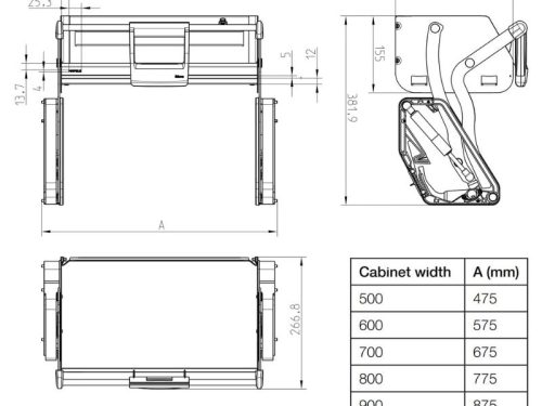 Kích thước Kệ nâng hạ Hafele 504.68.374 Imove R700mm